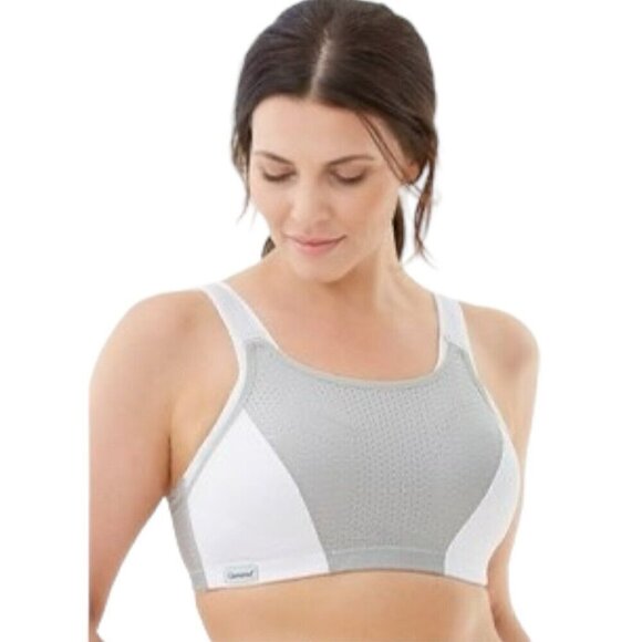 Glamorise 38DD Sports Bra Gray White Custom Control MagicLift Wire Free 1166 - Picture 1 of 10